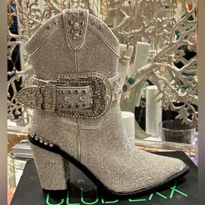 Dolls Kill Glittering Silver Rhinestone Boots